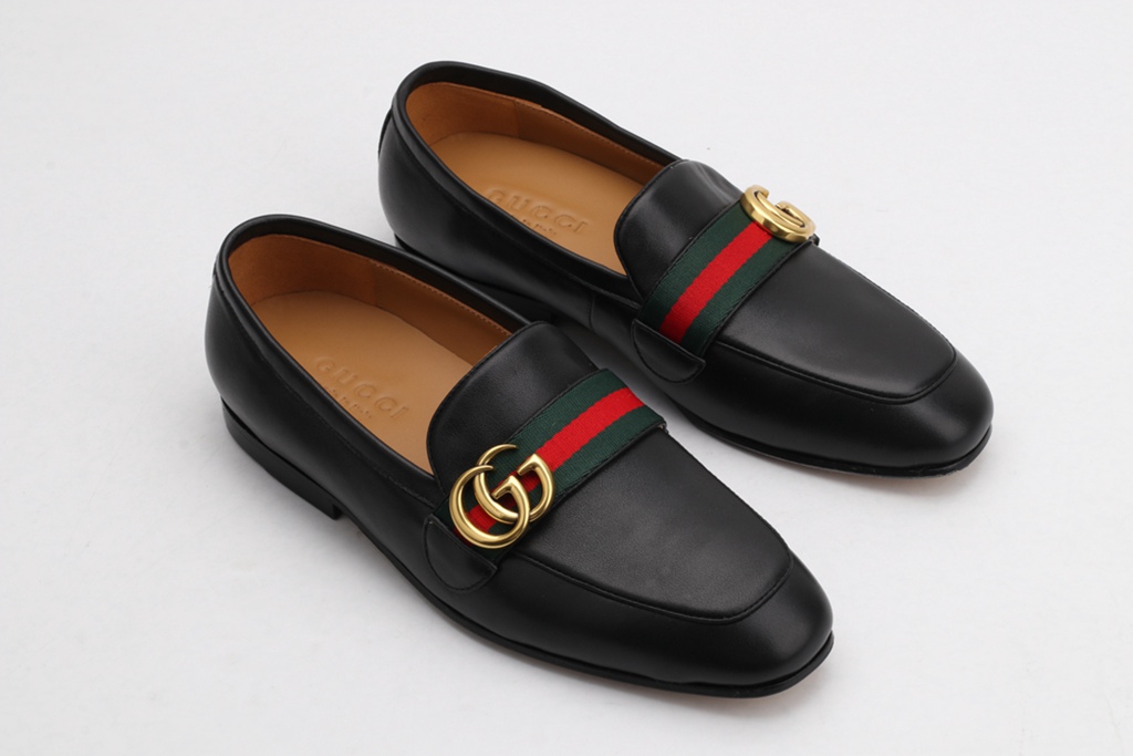 Leather loafer with Double G and Web